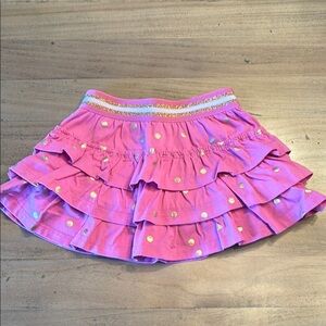 Boden Pink Ruffled Skort with Gold Polka Dots